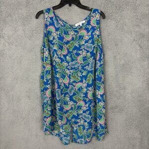Rose + Olive Tank Top Womens Floral Tunic sz 1X Slit Back Bloomcore Boho flowy
